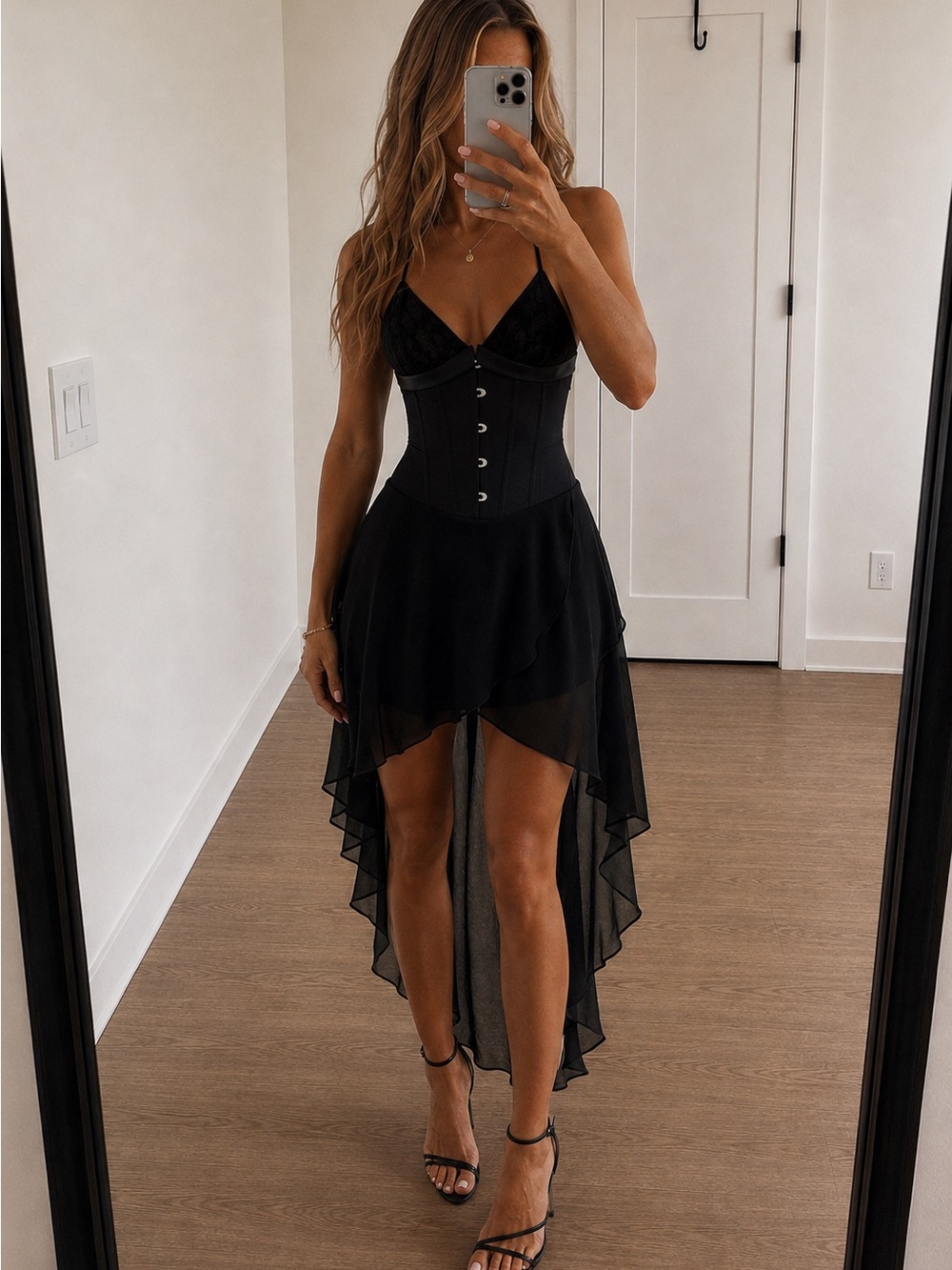 Danielle Guizio Marini Corset High Low Dress Black